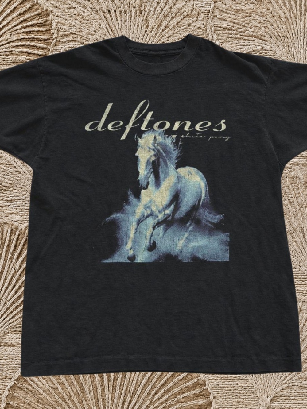 Black Graphic Tee with White Horse Print